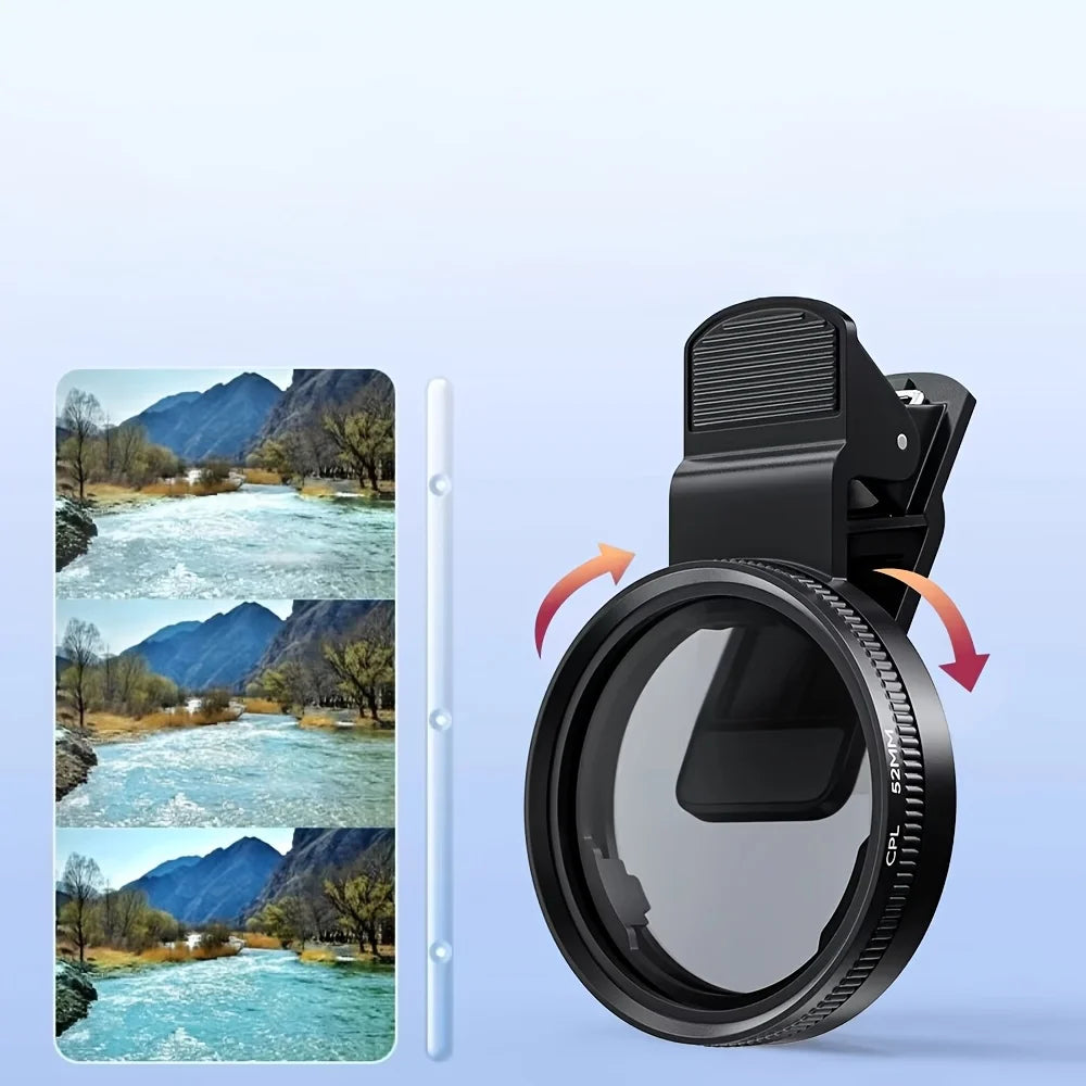 1pc 52mm CPL Universal With Clip Mobile Phone Lens Circular Polarizing Filter