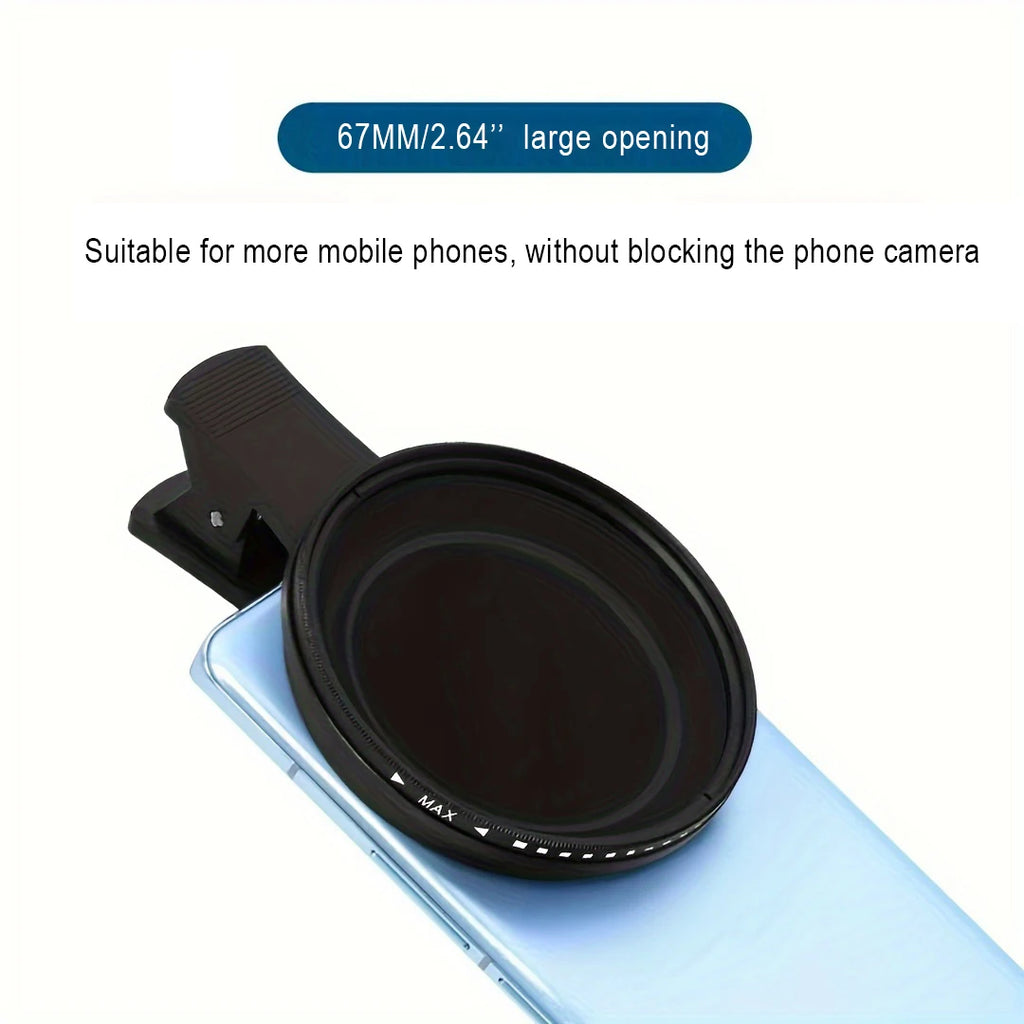67mm Lens Filter Kit with Mobile Phone Lens Clip Variable ND2-ND400 Filter for iPhone 16 15 14 Pro Max Google Pixel Smart Phones