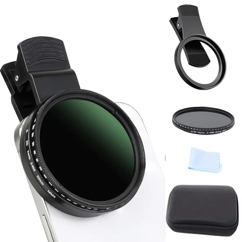 67mm Lens Filter Kit with Mobile Phone Lens Clip Variable ND2-ND400 Filter for iPhone 16 15 14 Pro Max Google Pixel Smart Phones